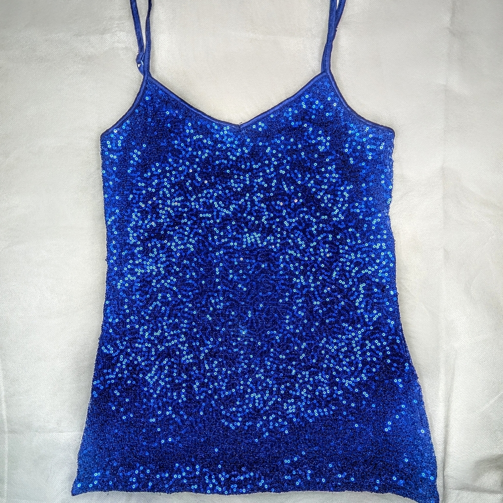 Express Y2K Sequined Cami Tank Glam Holiday Party Michigan Blue